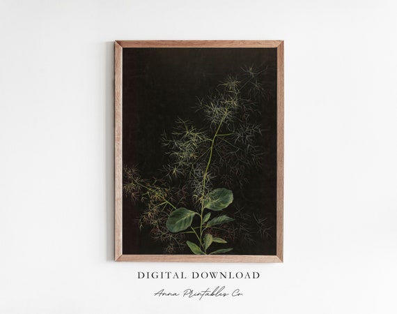 Antique Botanical Oil Painting Dark Botanical Wall Art Prints Dark Academia Decor Wall Art Moody Wall Art