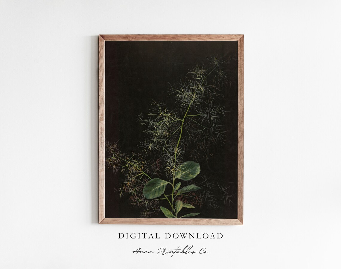 Moody Fern Botanical on Black Dark Vintage Greenhouse Decor Poster