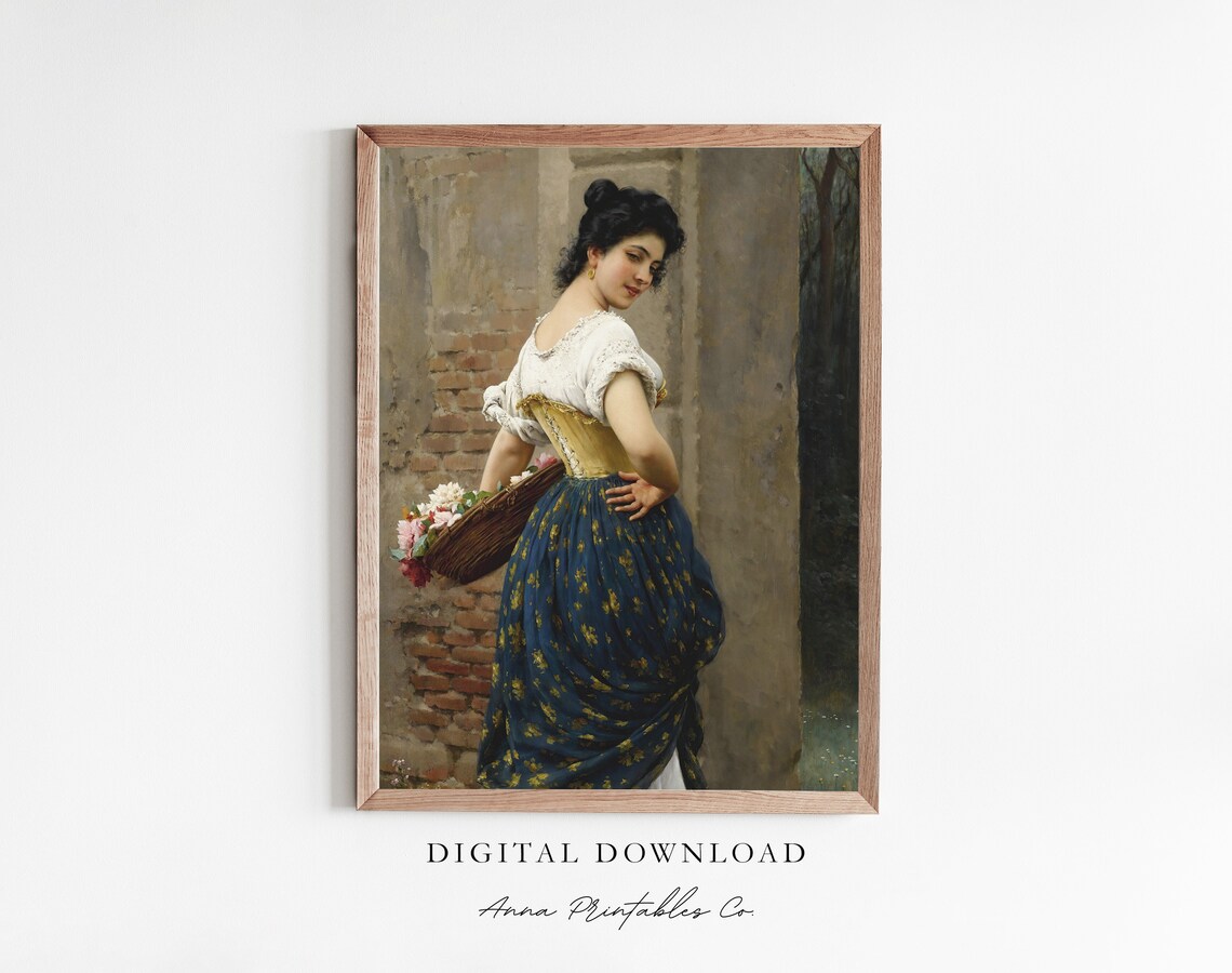 Young Maiden Antique Portrait Art Print, 19th Century