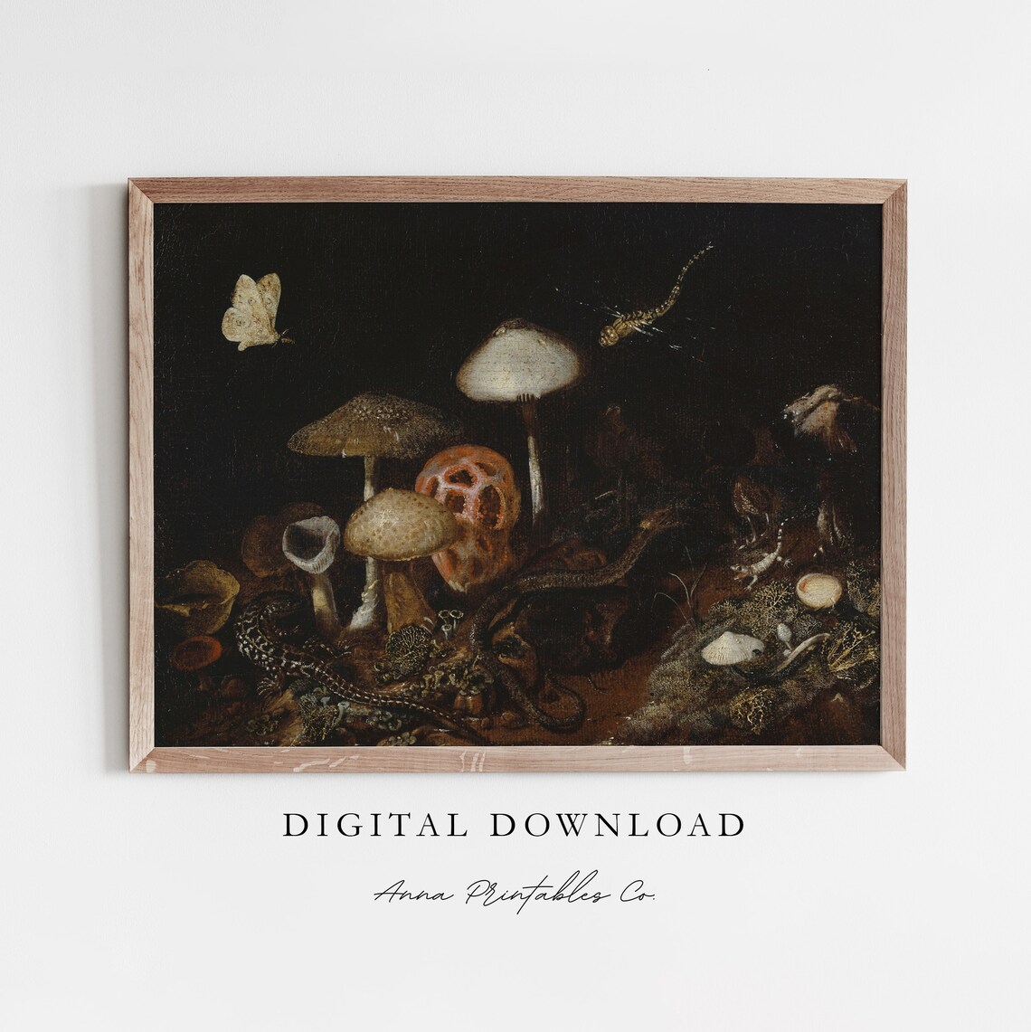 Vintage Forest Floor Mushrooms And Snake Art Print