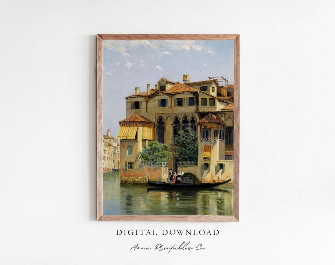 Sunny Day In Venice Antique Painting Of Venice Italy For European City Wall Art Vintage Fine Art Prints