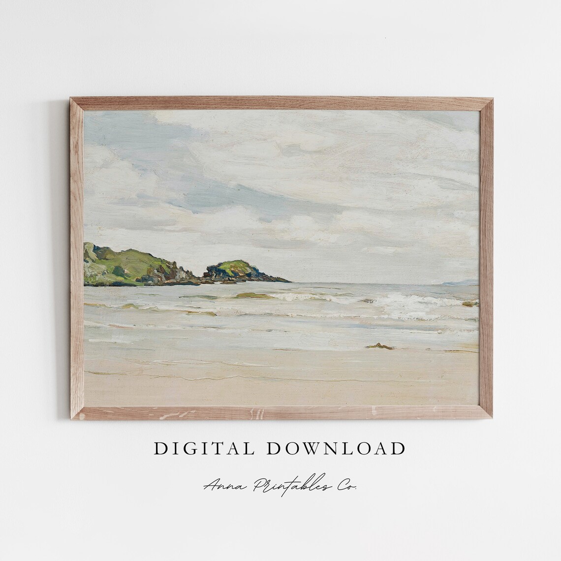 Serene Coastal Seascape Oil Painting Muted Beach Landscape Poster