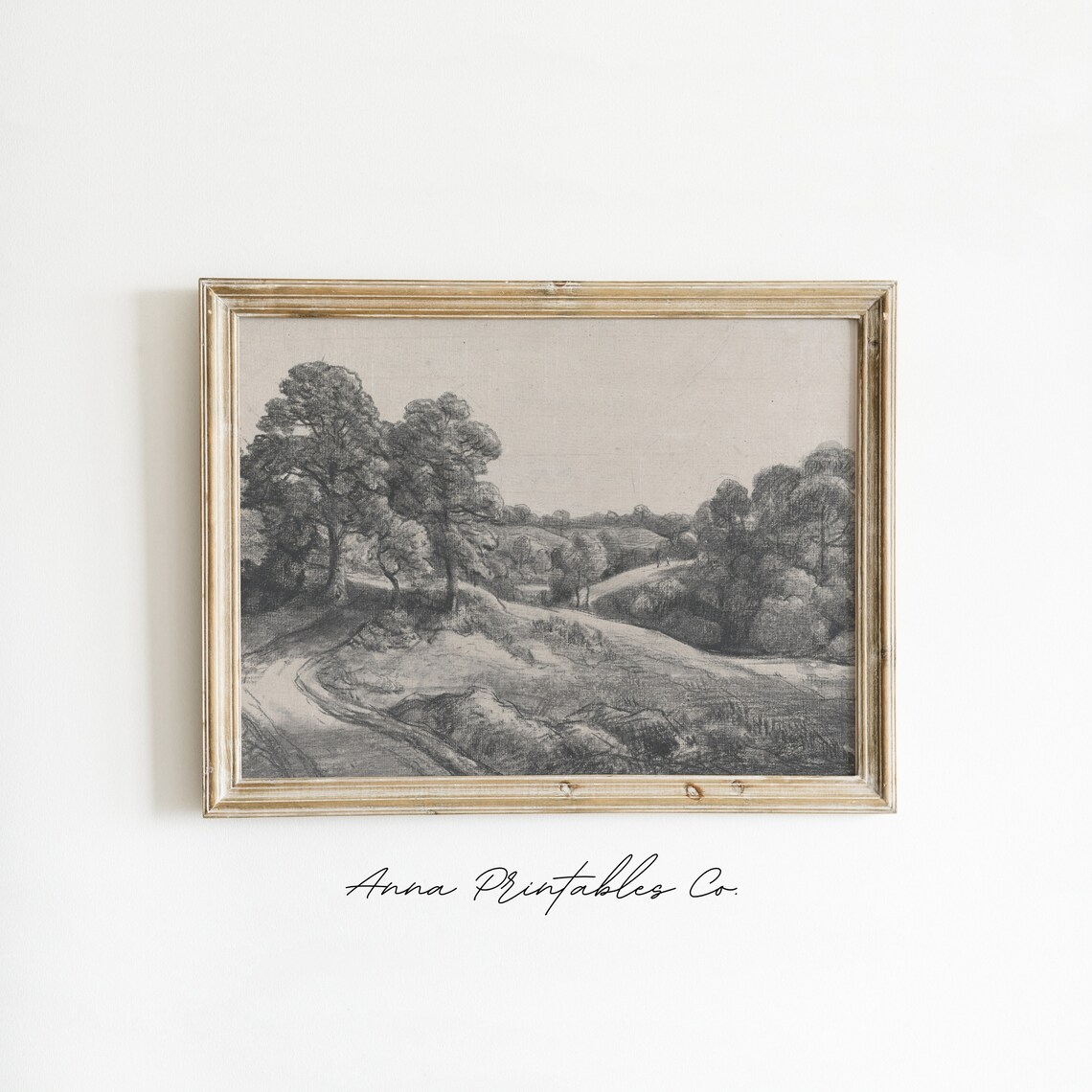 Charcoal Countryside Scene Drawing, Rustic Farmhouse Art Print - Image 2
