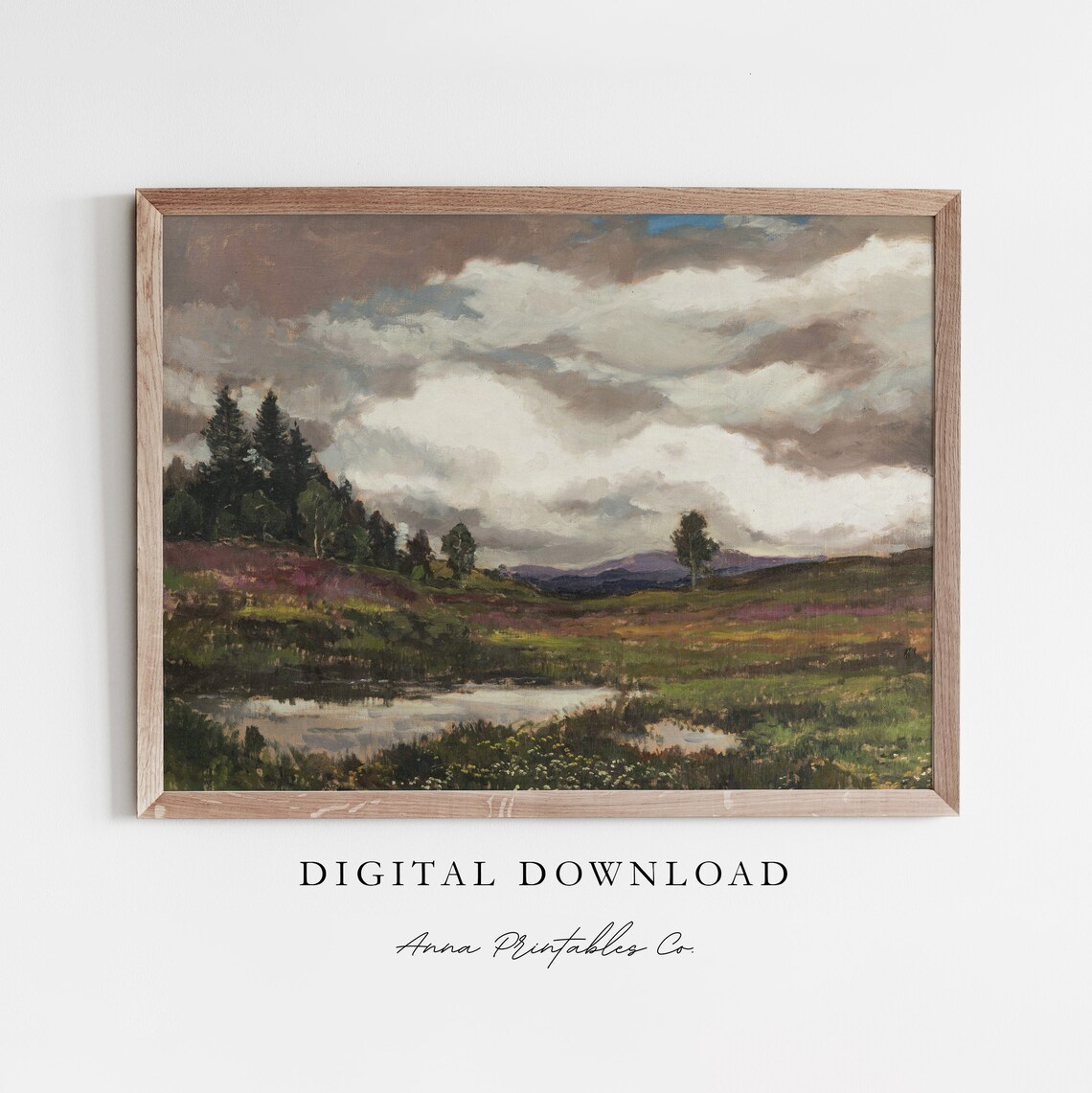 Antique Moorland Landscape Vintage Pond Heather Hills Poster
