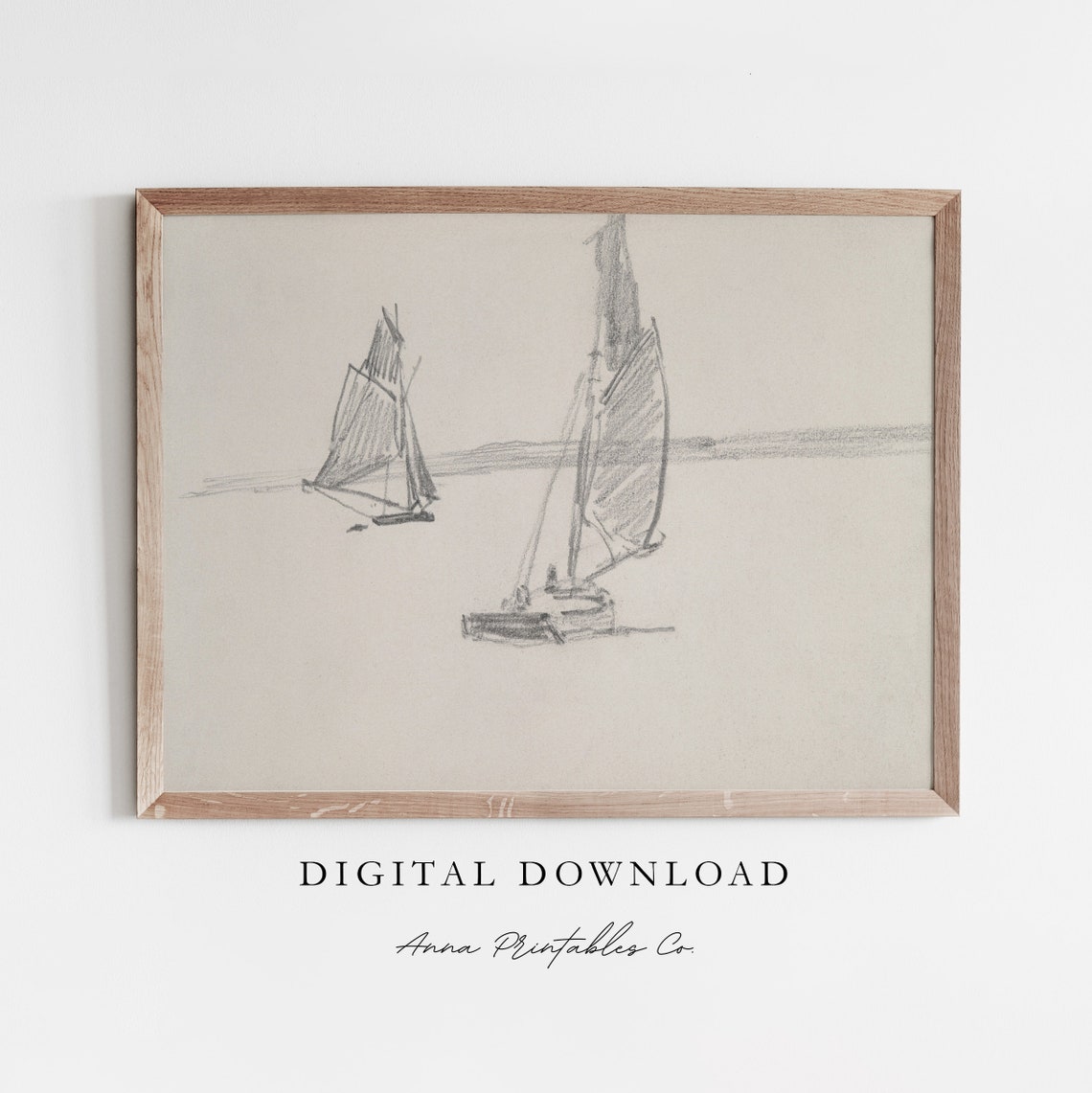 Charcoal Sketch of Two Sailboats Drifting on Calm Water Poster