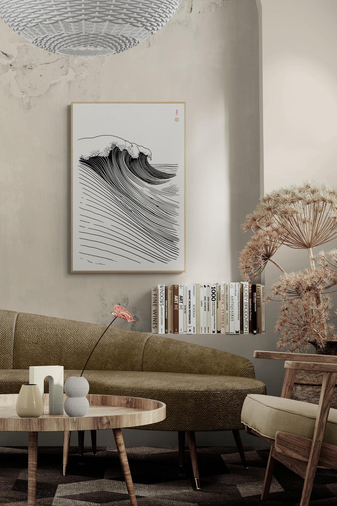Japanese Ocean Wave Line Art Minimalist Ukiyo e Style Poster - Image 2
