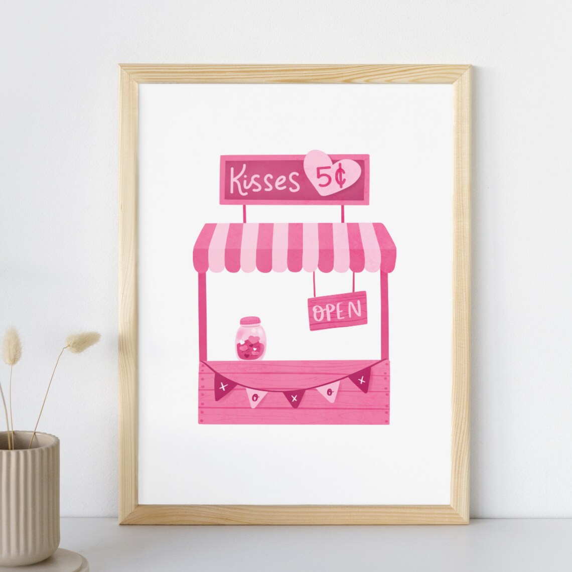 Kisses 5 Cents Kissing Booth Open Sign Pink Valentine Poster