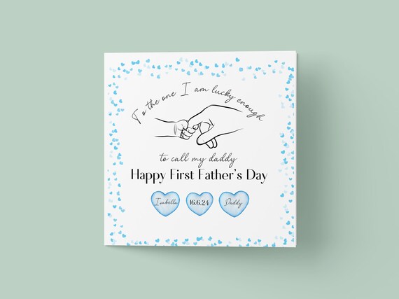 Personalized Happy First Fathers Day Card Baby Hand Holding Daddy Finger Print