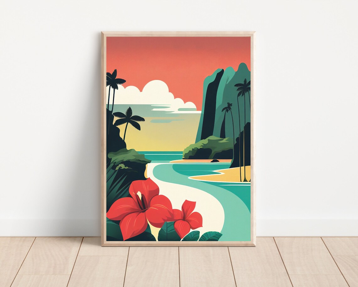 Hawaii Minimalist Boho Travel Poster, Island Art