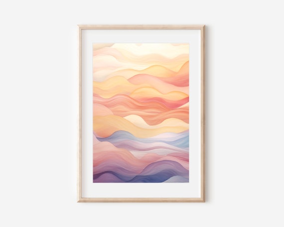 Abstract Sunset Wave Pattern Watercolor Ocean Art Coastal Decor Painting Tropical Sunset Wall Print Beach Vibe Home Decor
