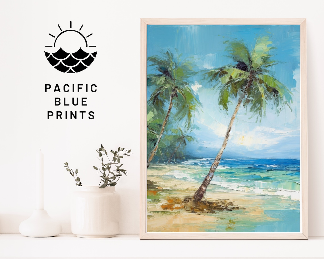 Beach Oil Painting, Palm Tree Tropical Art Print - Image 4