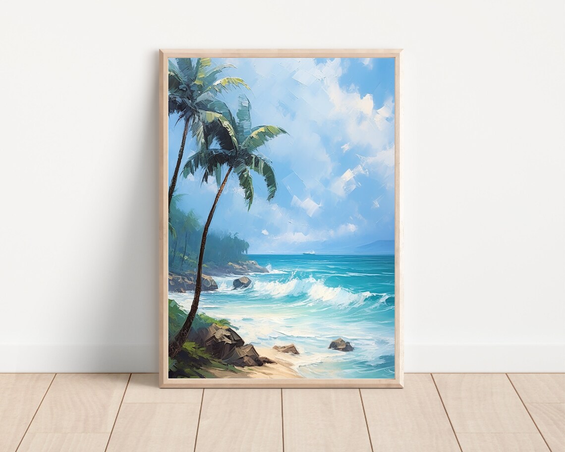 Beach Oil Painting, Hawaii Palm Tree Travel Poster - Image 2