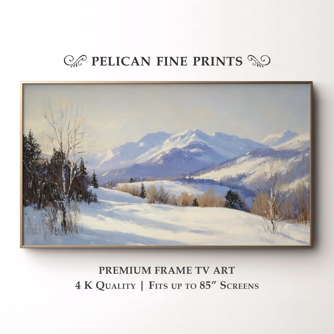 Snowy Mountain Valley Winter Landscape Peaceful Nature Art Poster