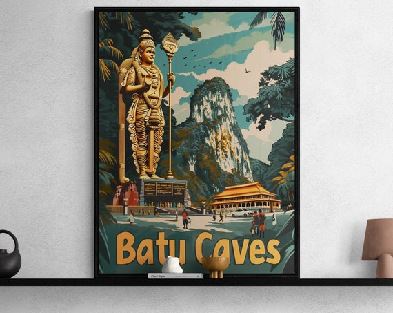 Batu Caves Poster Colorful Vintage Malaysian Landmark Print Ideal Travel Memorabilia Beautiful Souvenir Gift