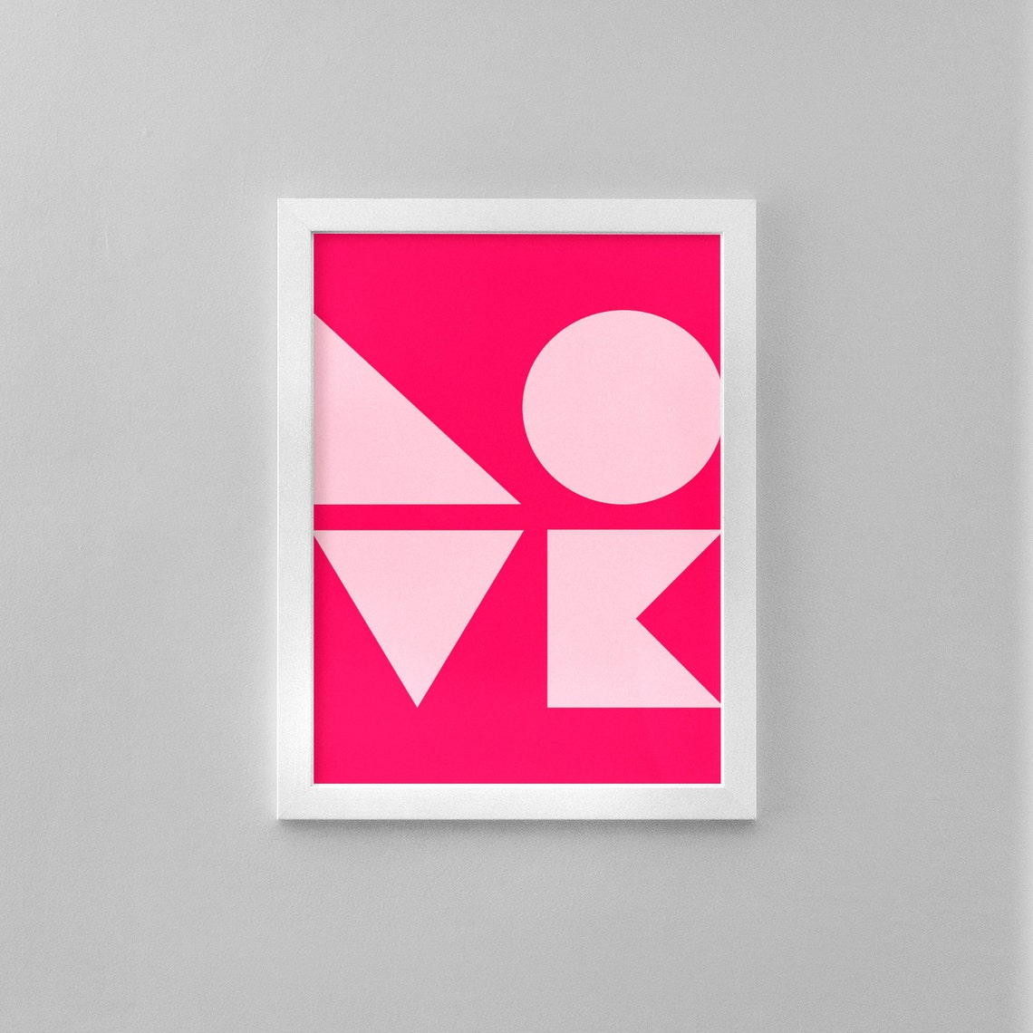 LOVE Geometric Shapes Pink Minimalist Bauhaus Style Art Print