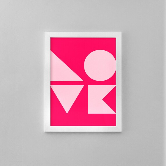 LOVE Geometric Shapes Pink Minimalist Bauhaus Style Art Print