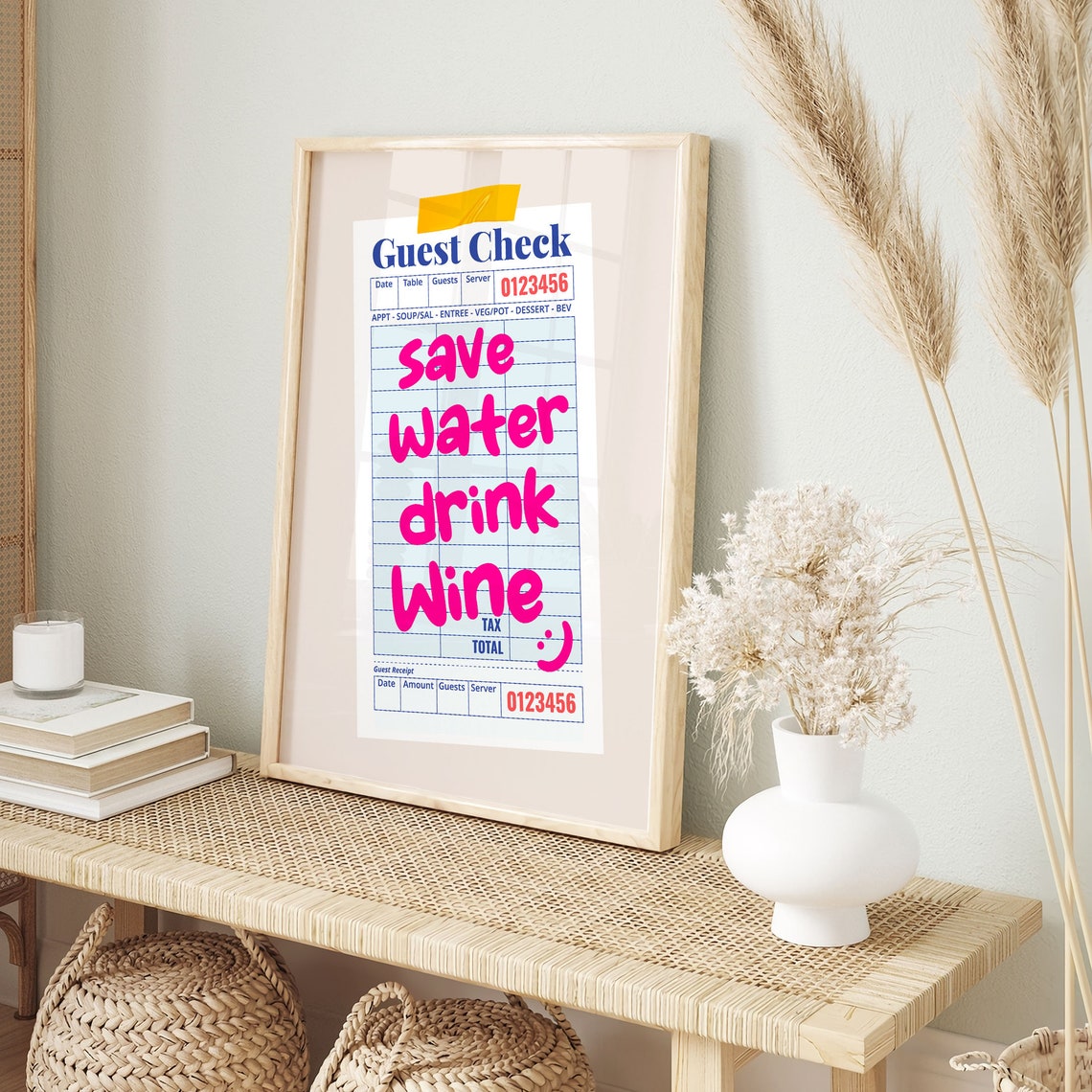 Save Water Drink Wine Funny Guest Check Quote Kitchen Bar Poster - Image 4