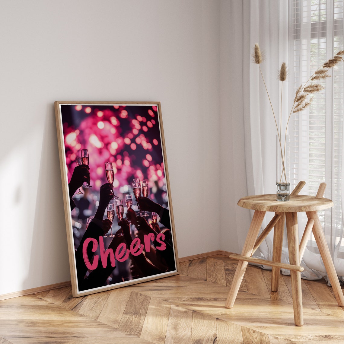 Cheers Champagne Toast Pink Bokeh Celebration Party Quote Poster - Image 3