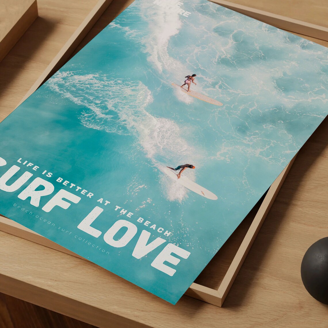 Surf Love Aerial Duo Of Surfers Turquoise Ocean Water Photo Poster - Image 4
