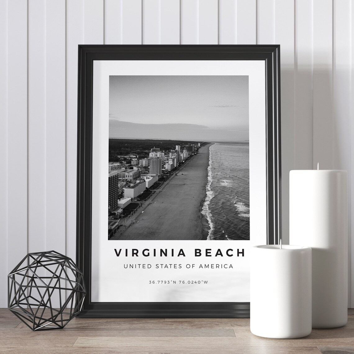 Virginia Beach Black And White Wall Art Print - Image 4