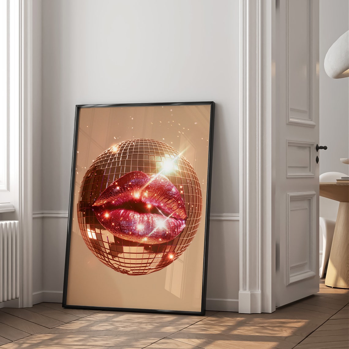 Disco Ball Glitter Red Lips Glam Mirrorball Sparkle Art Poster - Image 2
