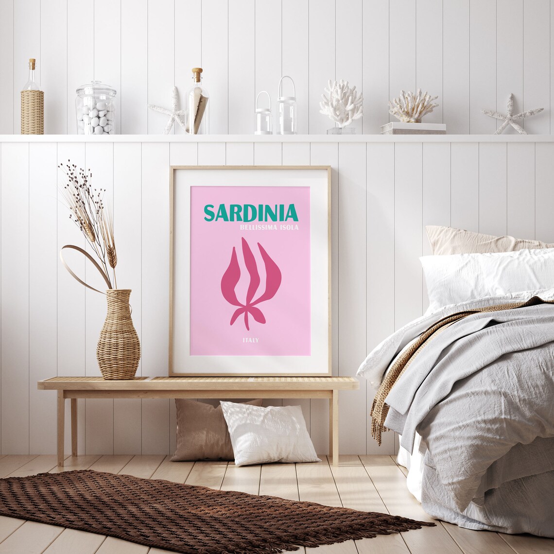 Sardinia Italy Pink Abstract Floral Retro Travel Destination Art Poster - Image 2