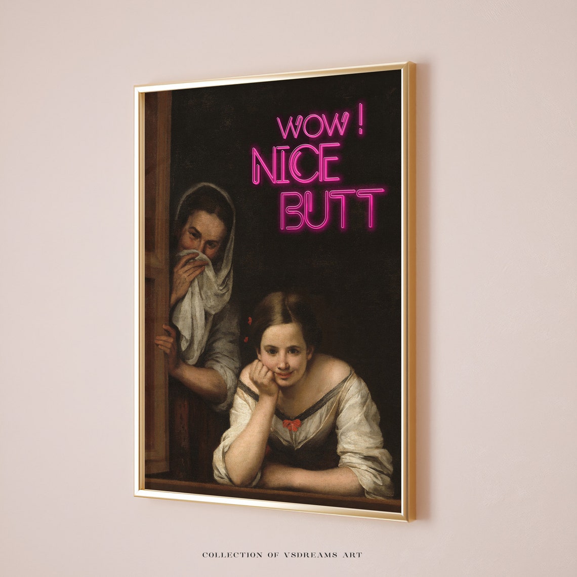 Wow Nice Butt Neon Sign Classical Oil Painting Funny Bathroom Poster