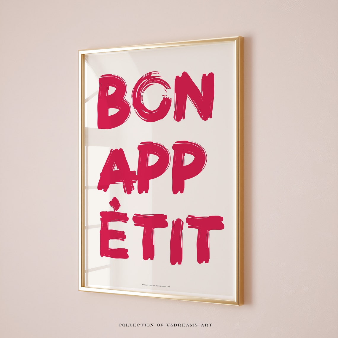 Bon Appetit Red Hand Painted Brush Lettering Kitchen Art Poster