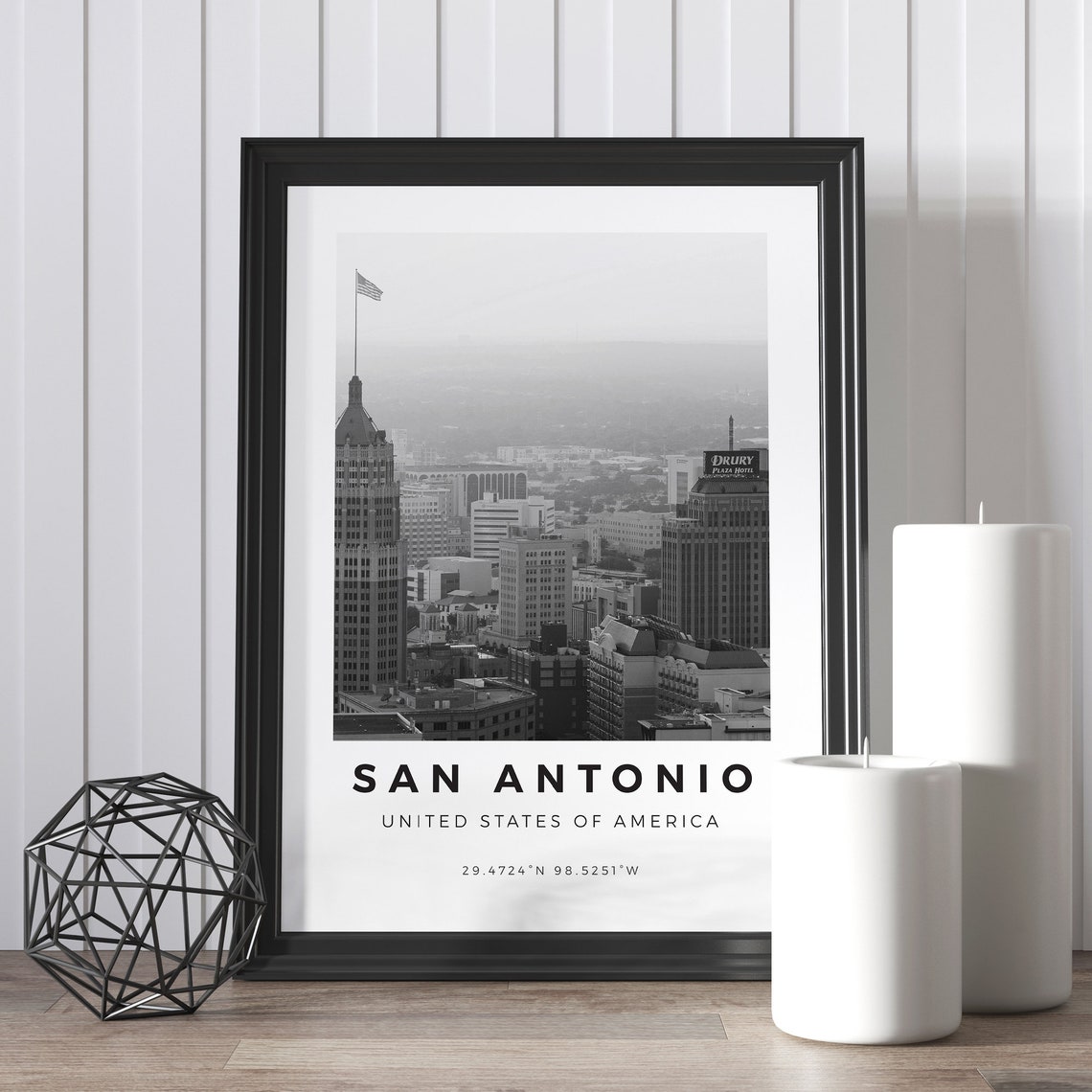 San Antonio Texas Black And White Downtown Skyline Photo Poster