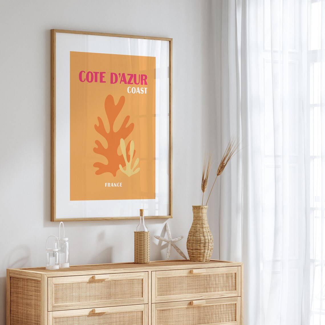 Cote d'Azur Coast France Coral Reef Orange Coastal Travel Art Poster - Image 4