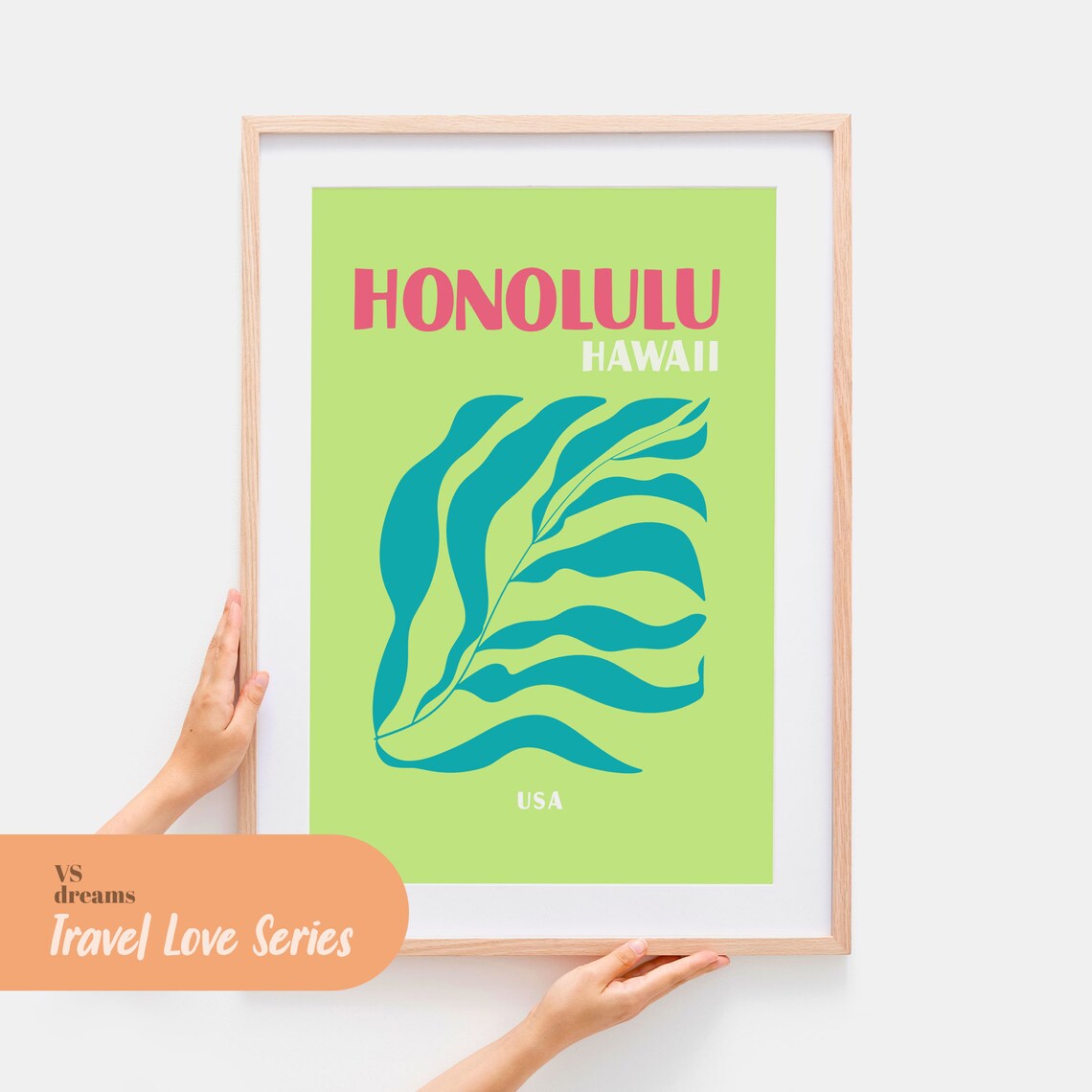 Honolulu Retro Travel Poster, Hawaii Ocean Art