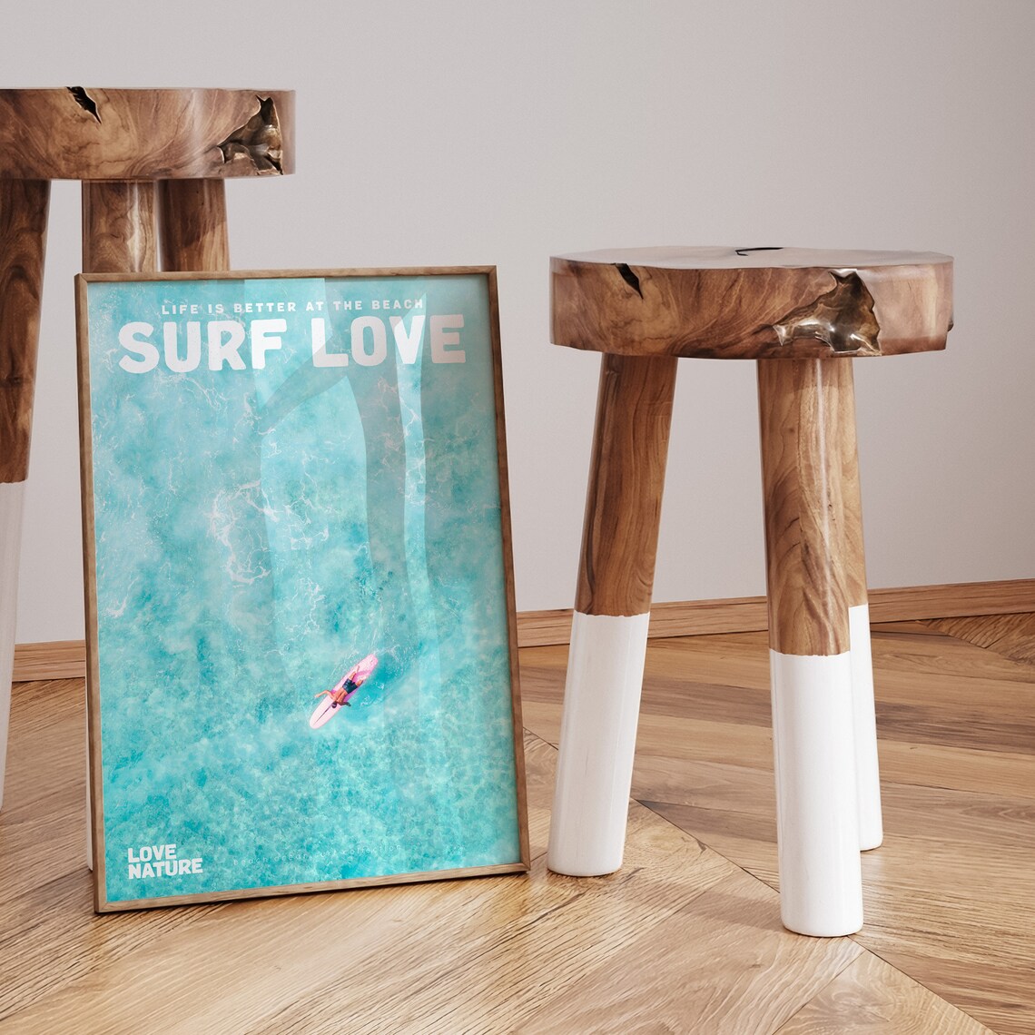 Surf Love Aerial Light Turquoise Sea Paddleboarder Ocean Poster - Image 3