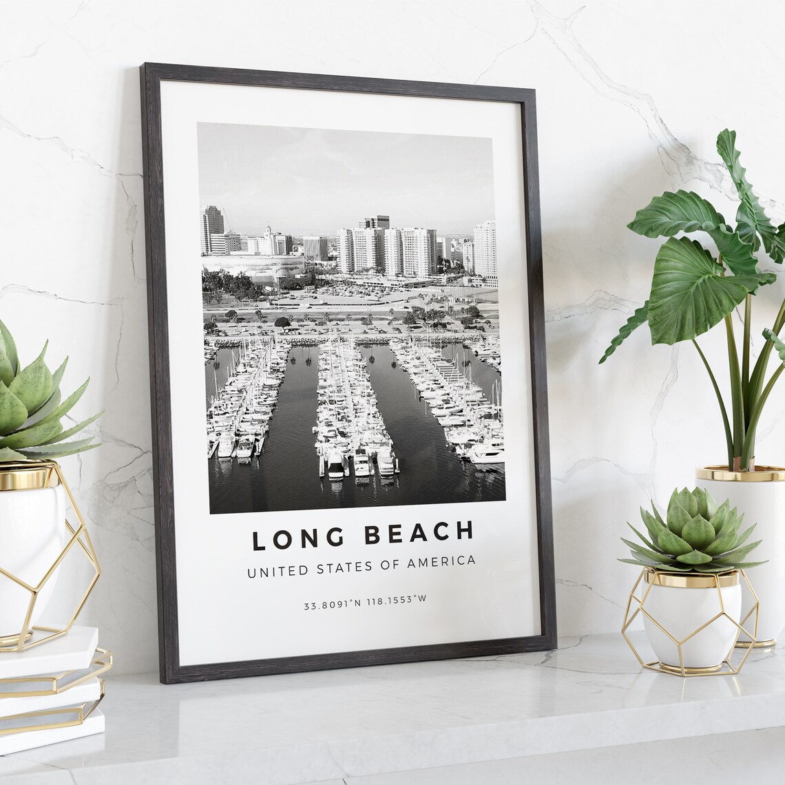 Long Beach Black And White Travel Poster Print - Image 4