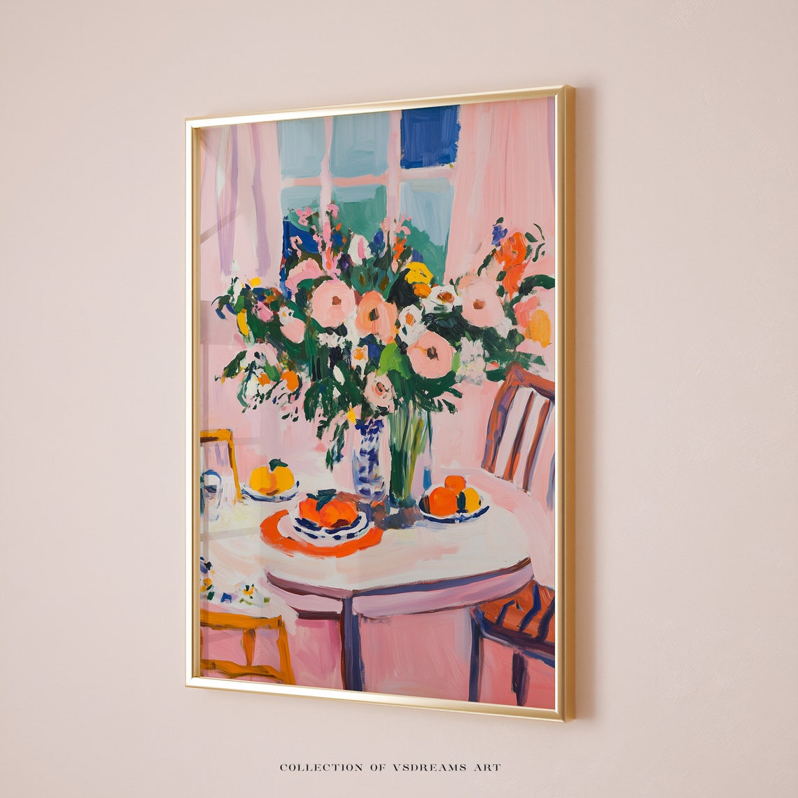 Pink Dining Room Flower Bouquet Breakfast Table Still Life Poster
