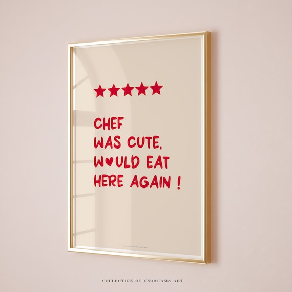 Kitchen Poster Aesthetic Kitchen Decor Cute Cooking Art Kitchen Wall Art Print Minimalist Heart Print Red Chef Art Print Cooking Gift