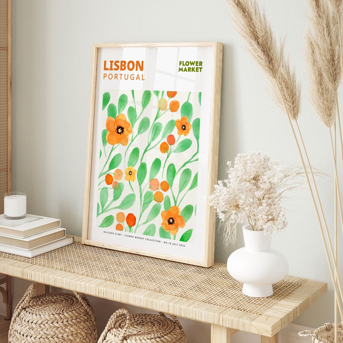 Lisbon Flower Market Orange Poppy Watercolor Botanical Poster - Image 4