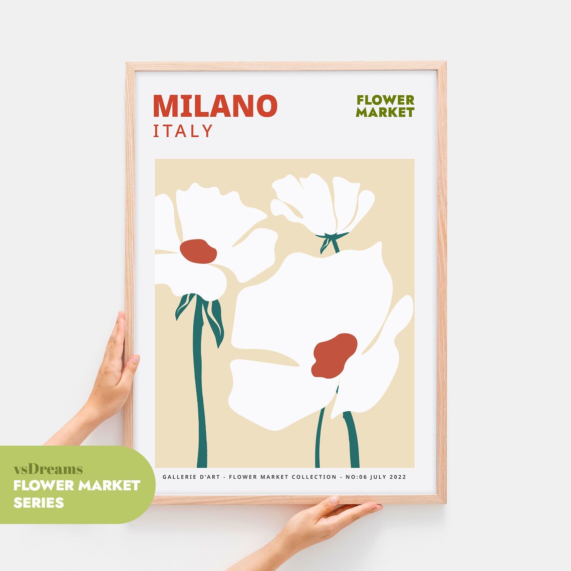 Milano Italy Flower Market White Poppy Floral Minimalist Art Poster
