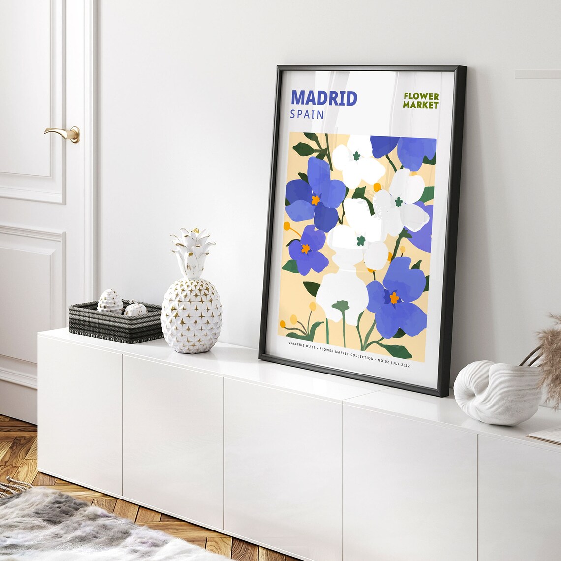 Madrid Flower Market Blue White Floral Watercolor Art Poster - Image 4