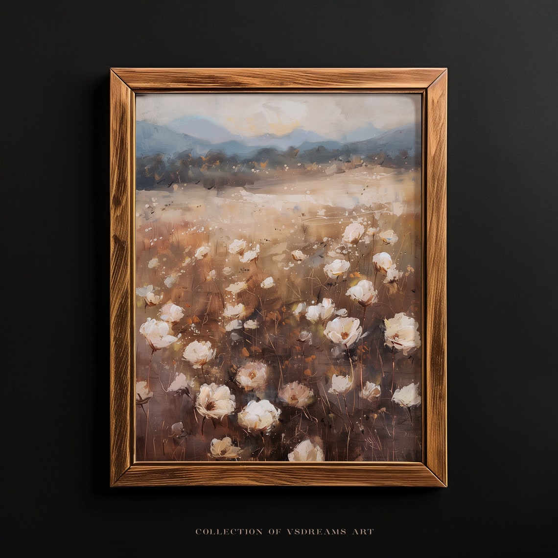 Wildflower Field Landscape Oil Painting Vintage Farm House Country Field Landscape Oil Painting Moody Landscape