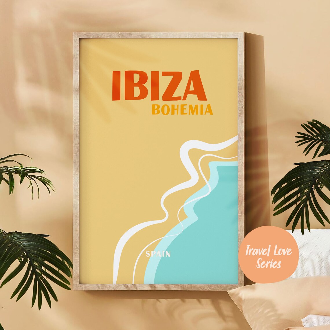 Ibiza Bohemia Spain Sand Teal Wavy Coastline Abstract Travel Art Poster - Image 4