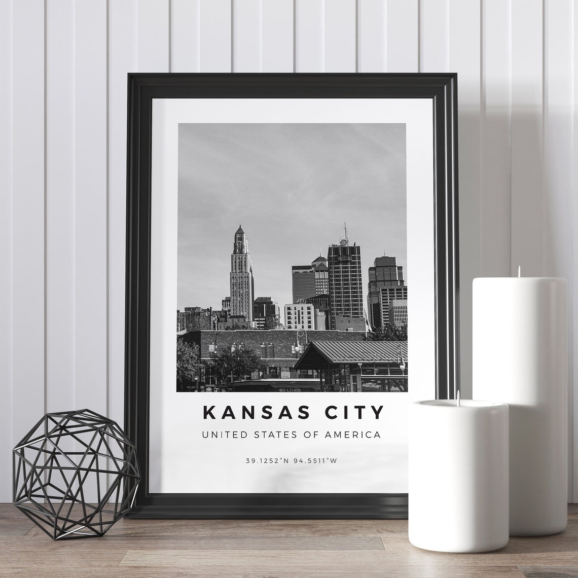 Kansas City Black and White Downtown Skyline Coordinates Poster - Image 5