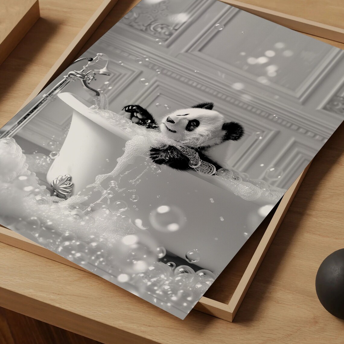 Panda Bubble Bath Black and White Funny Animal Bathroom Poster - Image 5