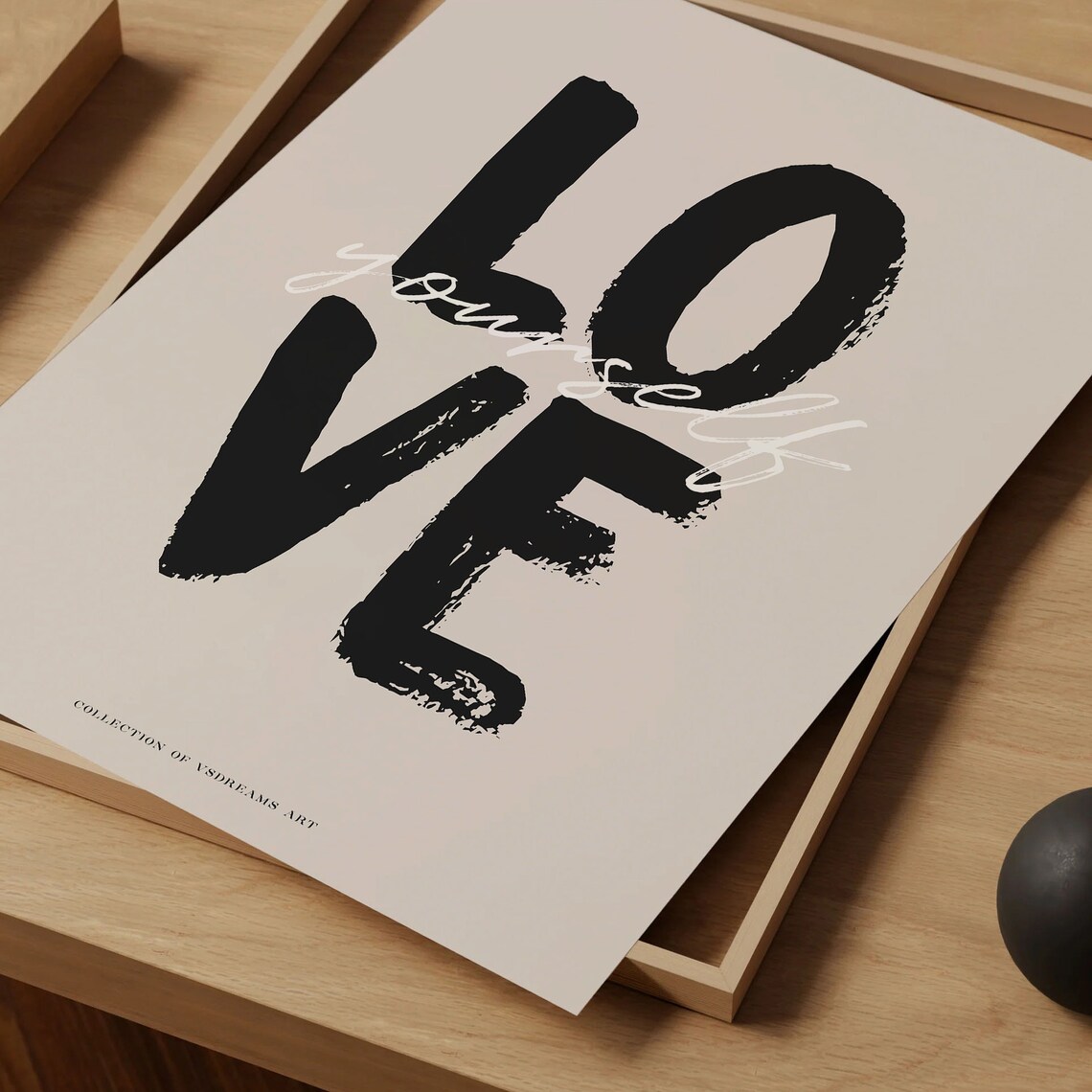 Love Yourself Black Brush Lettering Beige Neutral Minimalist Wall Art - Image 4