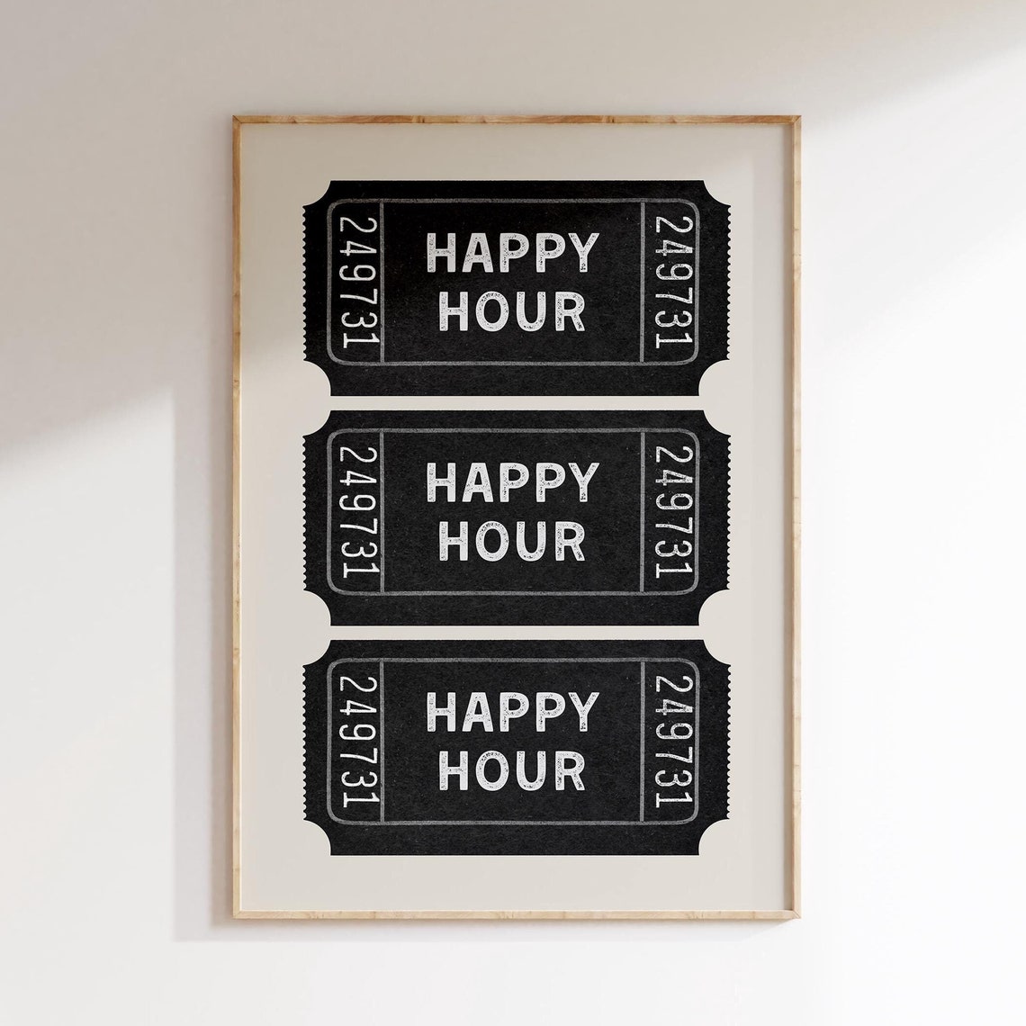 Happy Hour Vintage Ticket Stub Trio Black Bar Cart Wall Poster - Image 2