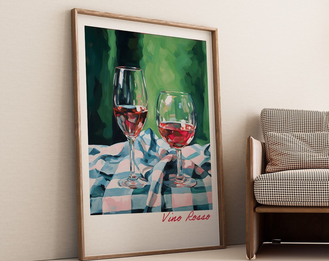 Romantic Vino Rosso Two Glasses Of Red Wine Italian Bar Poster