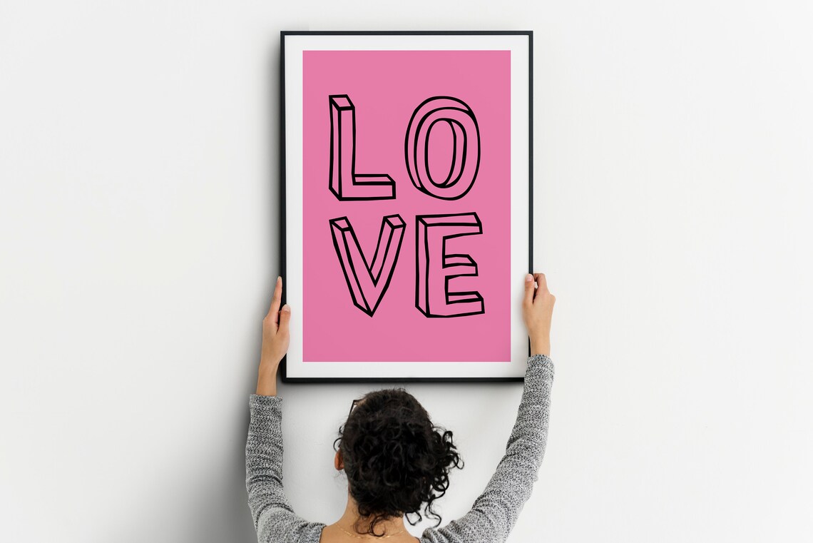 LOVE Sculpture Style Stacked Letters Pink Pop Art Valentine Poster - Image 2