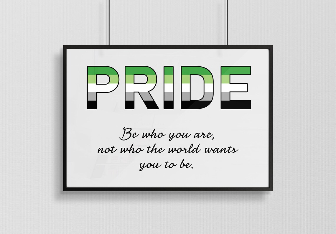 Aromantic Pride Flag Be Who You Are Quote Poster in Green Tones - Image 2