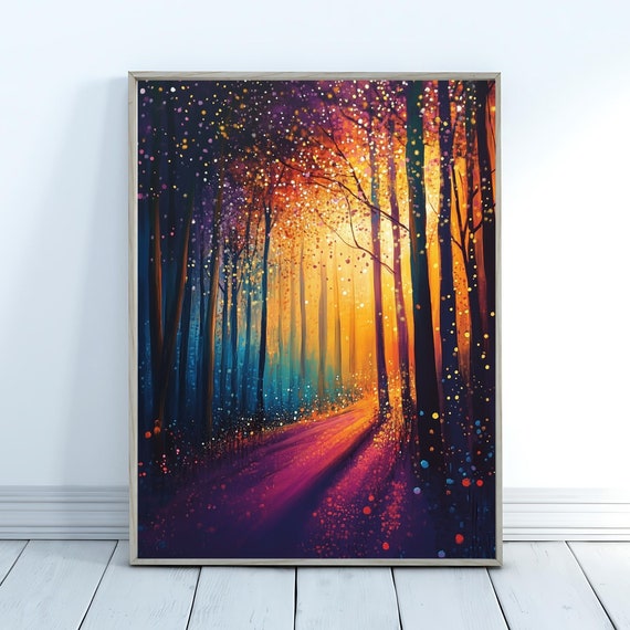 Dopamine Landscape Art Print Magical Forest Landscape Maximalist Decor Bold Colorful Wall Art For Living Room Above Couch