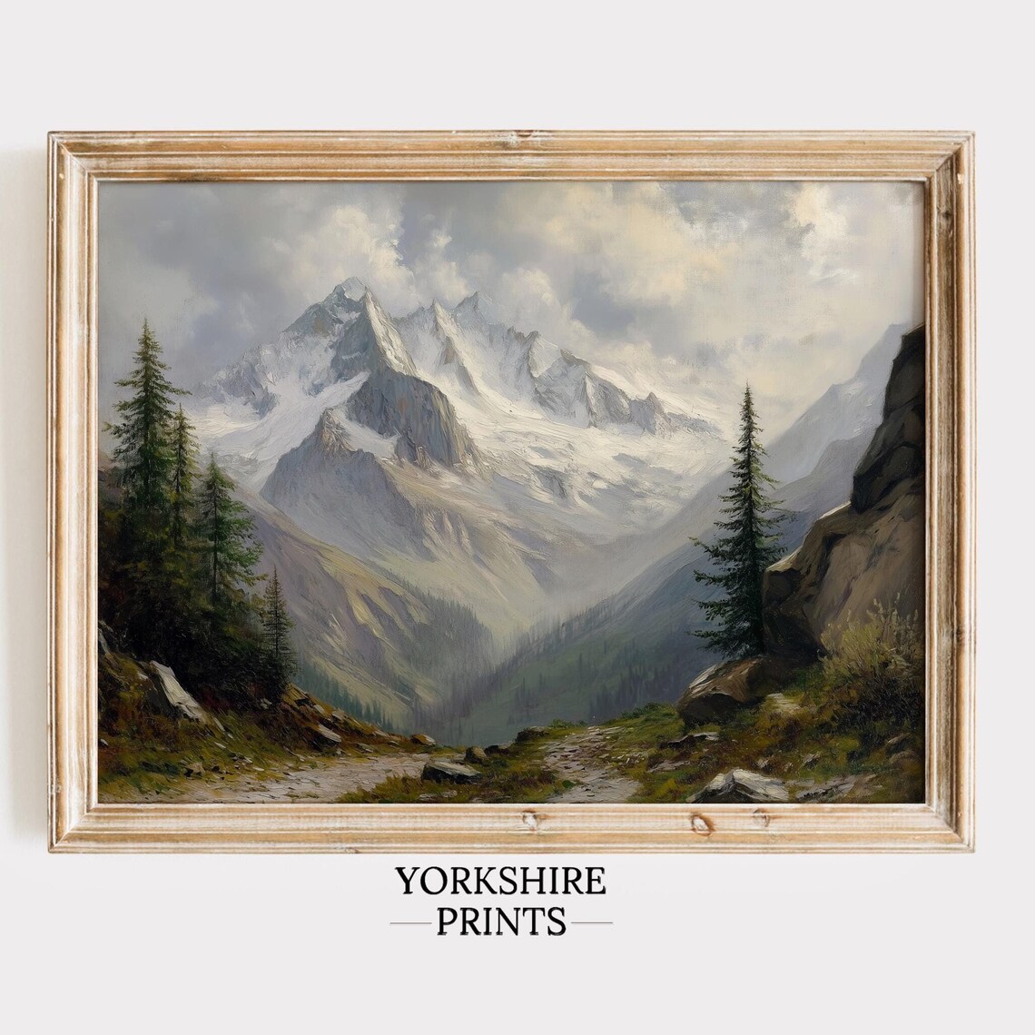 Rustic Mountain Painting, Vintage Landscape Art Print
