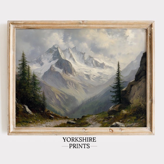 Rustic Mountain Painting, Vintage Landscape Art Print